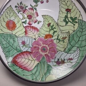 Vintage 1960’s Neiman Marcus Handpainted Tobacco leaf dish plate in Pewter